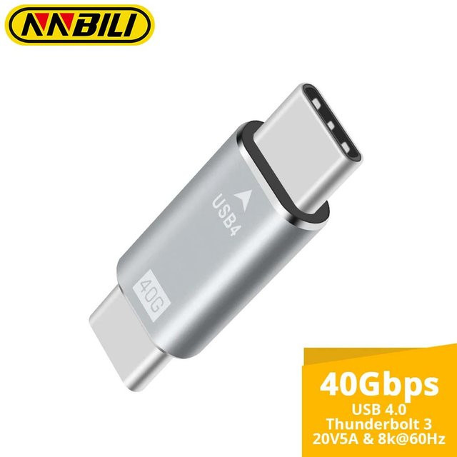 NNBILI USB-C auf USB-C Adapter mit 40 Gpbs Datenübertragung und Ladefunktion, Thunderbolt, USB 4.0, 3.1, 2.0, Farbe: Silber - Bild 1