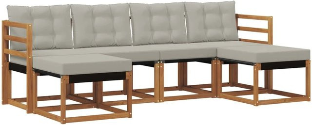 vidaXL Outdoor-Sofagarnitur 6-teilig aus Akazienholz und Textilene in Grau mit Kissen - Bild 1