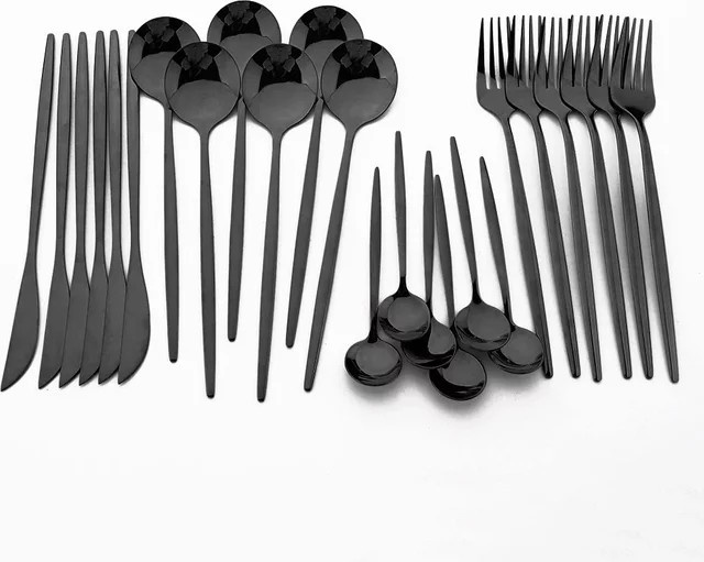 Uniturcky Besteckset aus Edelstahl in Schwarz Matt mit Messer, Gabel und Teelöffel - Bild 1