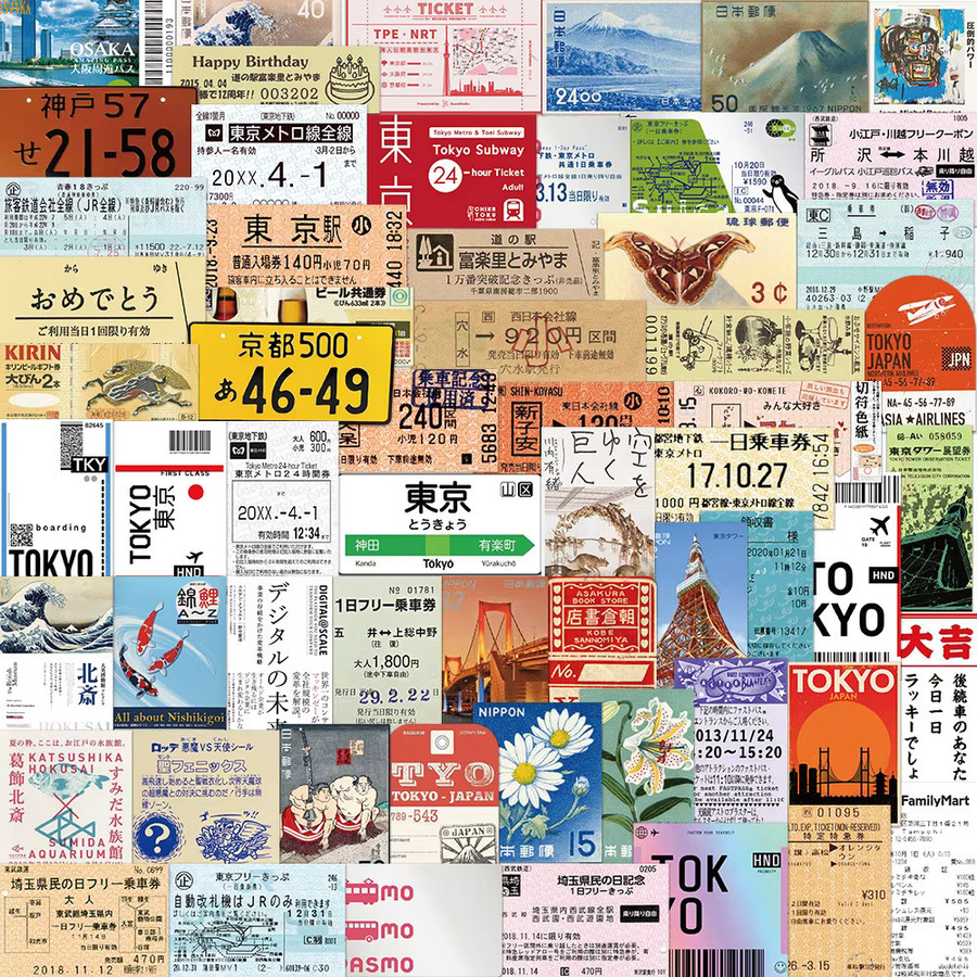 60 Stück Cartoon Tokyo Reise Briefmarken Graffiti Aufkleber in Multicolour für Fahrrad, Notizbuch und Federmäppchen - Bild 2