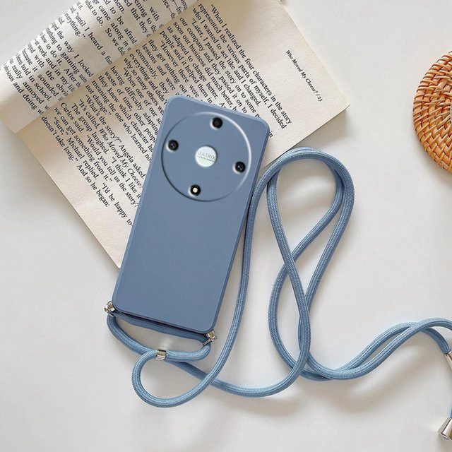 Honor Magic 8 Lite Silikonhülle mit Crossbody Halsketten-Riemen und Lanyard in Blau - Bild 1