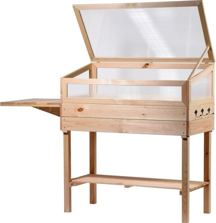 Hochbeet Dobar aus imprägniertem Kiefernholz mit abnehmbarem Polycarbonat-Aufsatz und Ablagefläche in Braun, B/T/H: 150 x 50 x 107 cm