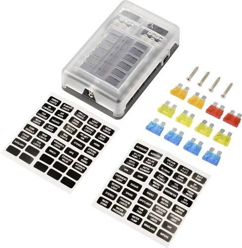 TRU COMPONENTS Sicherungsbox TC-13473380, 12-teilig, transparent, mit 5 A, 10 A, 15 A und 20 A - Bild 1