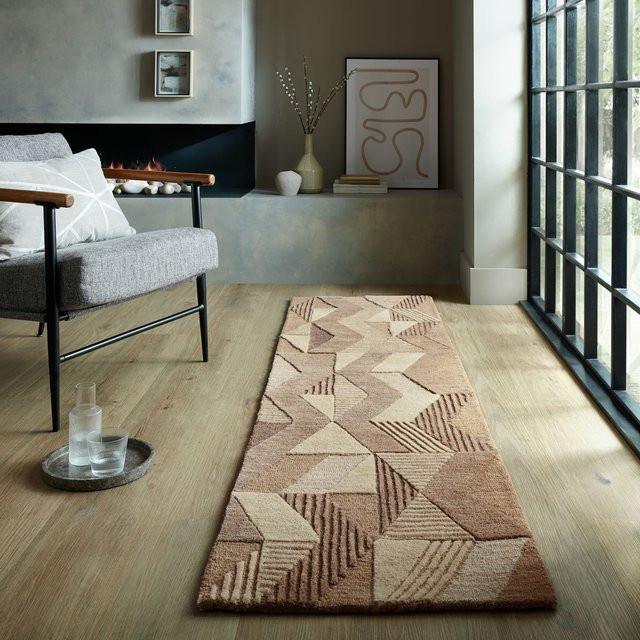 Geometrischer Wollläufer Kadima Design Braun mit Fransen B: 60 cm, L: 230 cm - Bild 1