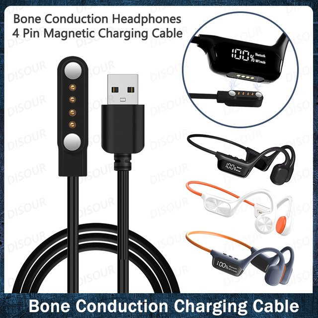 DISOUR Magnetisches 4-poliges Ladekabel für Knochenleitungskopfhörer S10, New X7 und Sanag Headsets in Schwarz mit Datenübertragung (5 V) - Bild 1