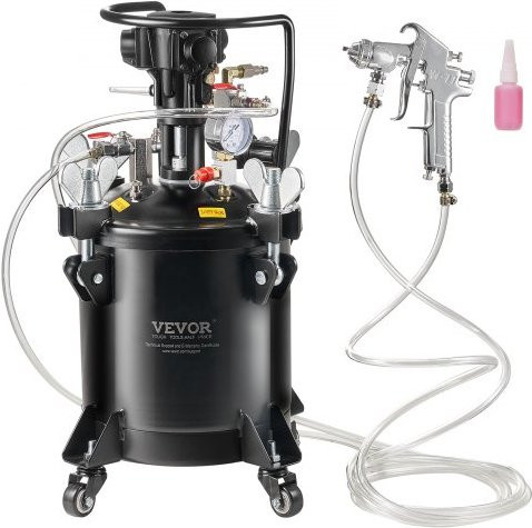 VEVOR Druckbehälter für Sprühfarbe mit Rührfunktion, 10 l, Schwarz, 70 psi einstellbarer Druck, inklusive Spritzpistole und Schläuchen - Bild 1