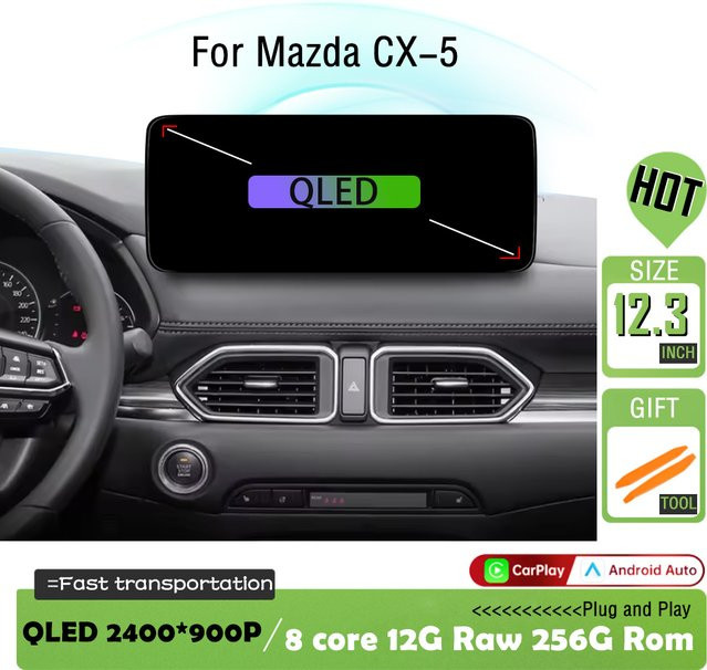 CUCU-NAVI Android 16 Autoradio für Mazda CX-5 2018 mit 12,3 Zoll Display, Bluetooth, WIFI, GPS und Carplay in Schwarz - Bild 1