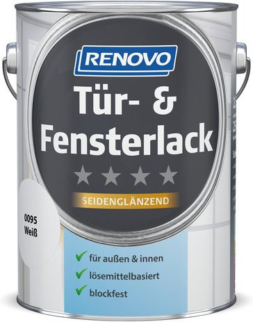 RENOVO Tür- und Fensterlack für Holz in Weiss, lösemittelbasiert, seidenmatt und wetterfest - Bild 1