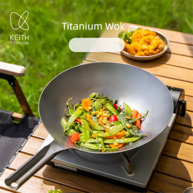 KEITH Titan Wokpfanne für Outdoor Camping und Trekking, Farbe: Silber, Durchmesser: 29,5 cm, Gewicht: 830 g, ohne Beschichtung - Bild 1