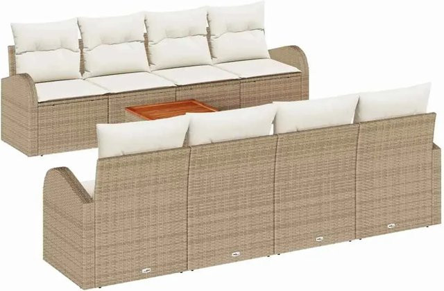 vidaXL Garten-Sofa-Set 9-teilig aus Poly Rattan in Beige mit L-Form und Stauraumfunktion - Bild 1