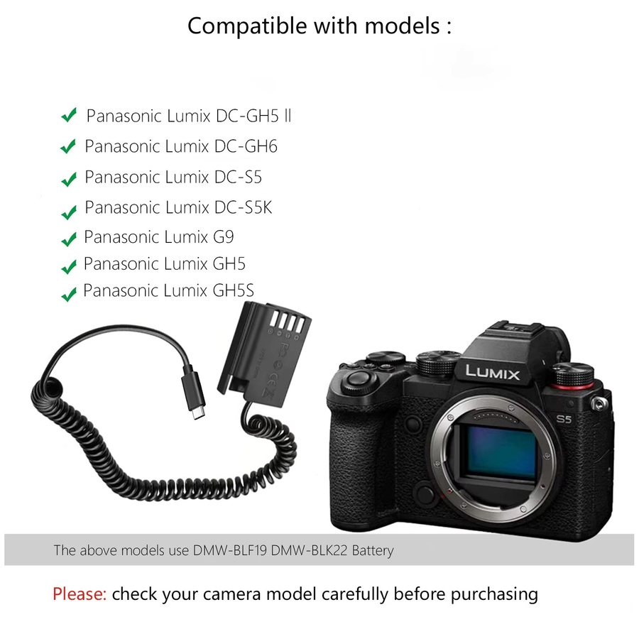 DMW-DCC12 Dummy-Akku USB-C-Adapter für Panasonic Lumix DC-G9, GH5, GH4, DMC-GH3, GH3K, GH4K, GH3H, GH4H, G9, G9L, G9K in Schwarz - Bild 4