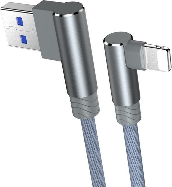 90 Grad USB-A auf Lightning Datenladekabel für iPhone und iPad in Grau, Länge: 3 m - Bild 1