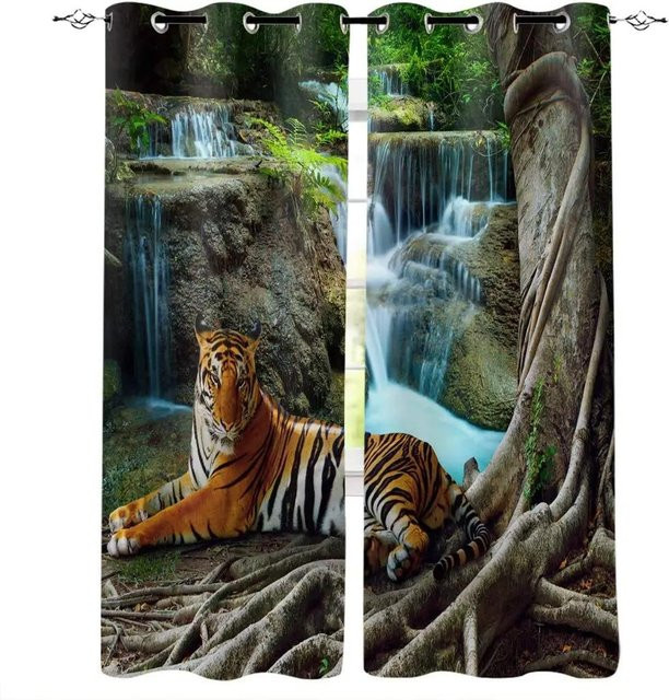 Verdunkelungsvorhang Waldwasserfall mit Naturlandschaft Motiv, Mehrfarbig, B: 55 cm, H: 120 cm - Bild 1