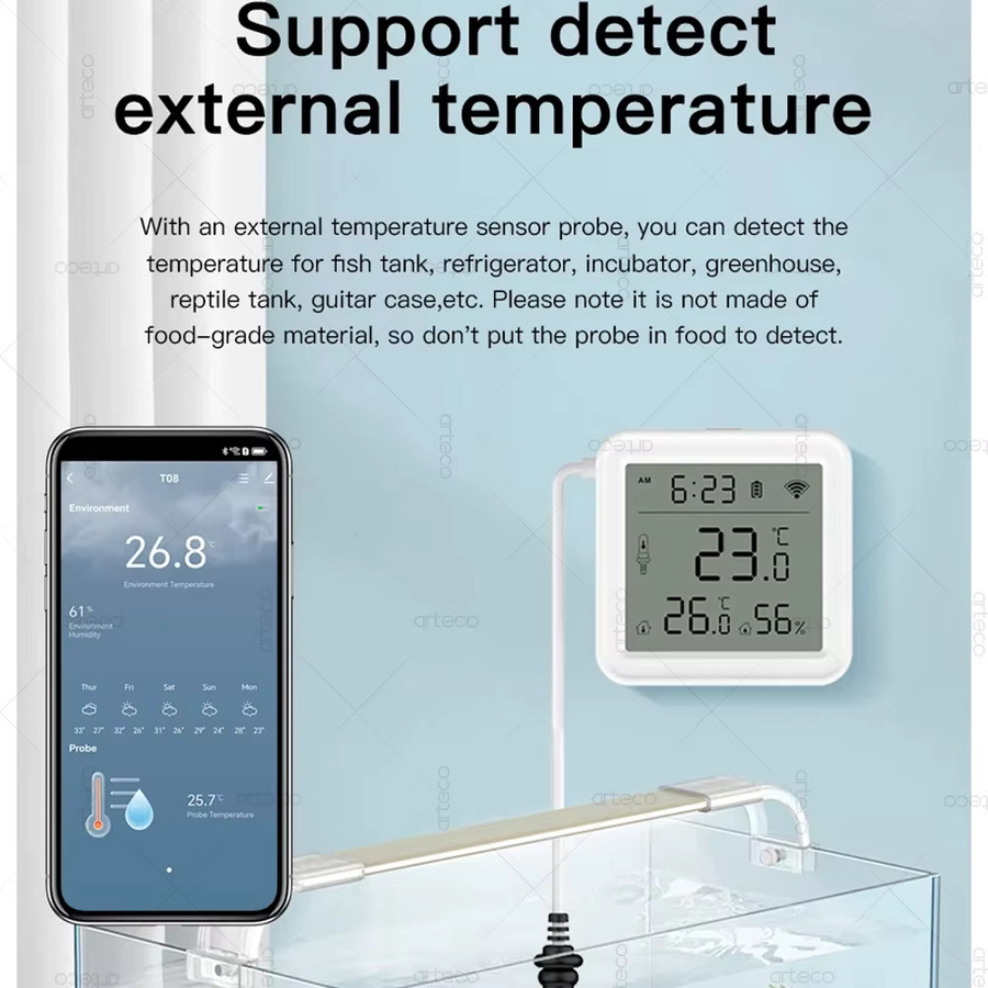 Tuya WiFi Temperatur- und Feuchtigkeitssensor mit externer Sonde in Weiß, Hygrometer mit App-Überwachung, kompatibel mit Smart Life, Alexa und Google Home - Bild 2