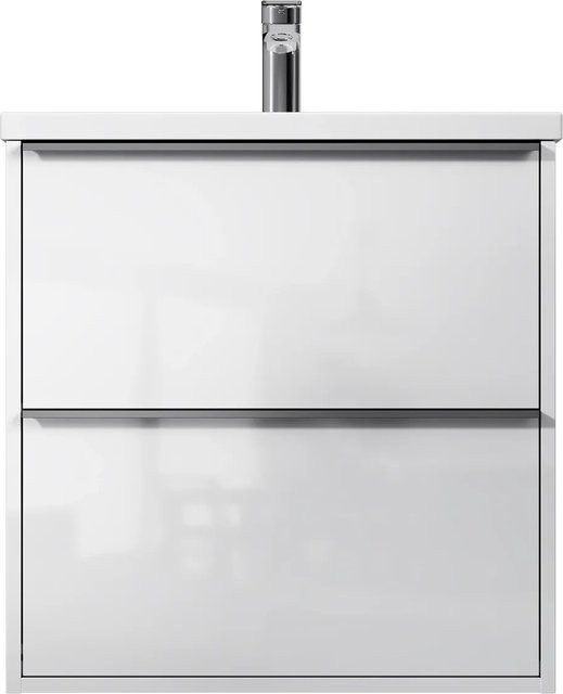 AM.PM Waschtischunterschrank Flash mit Waschbecken aus Porzellan in Weiß Glänzend mit 2 Schubladen Breite: 60 cm, Tiefe: 51 cm, Höhe: 65 cm - Bild 1