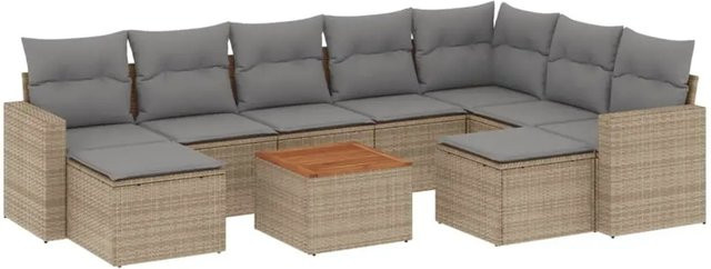 vidaXL 10-teilige Garten-Sofagarnitur aus PE-Rattan in Beige-Grau mit Kissen und pulverbeschichtetem Stahlgestell - Bild 1