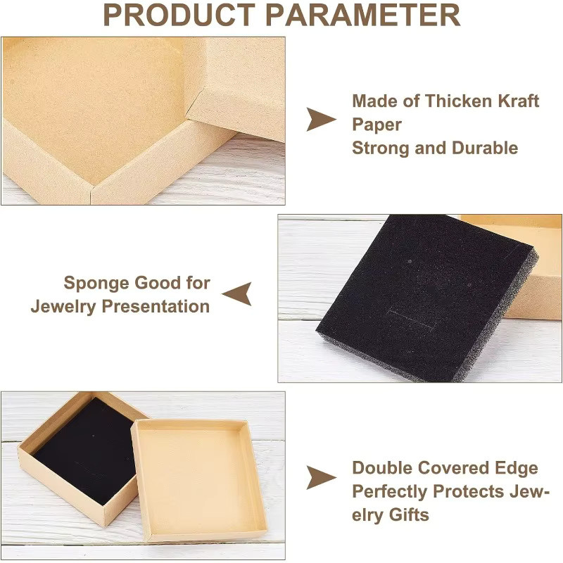 24 Stück Schmuckschatullen aus Kraftpapier in Braun und Beige, quadratische Geschenkverpackungsboxen aus Papier, B/T/H: 9 x 9 x 3 cm - Bild 5
