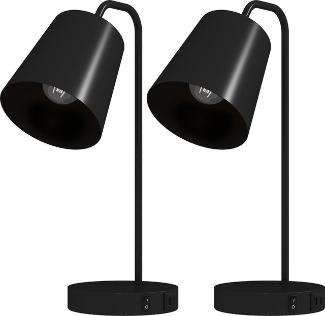 HOMCOM 2er Set Moderne Tischlampen in Schwarz mit USB-A und USB-C Anschluss aus Stahl für Schlafzimmer, Wohnzimmer und Büro - Bild 1