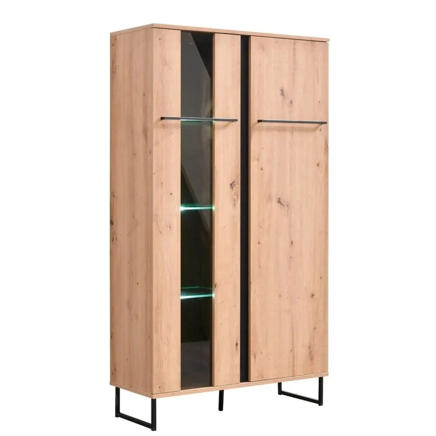 Homestyle4u Highboard Vitrine im Industrial Design mit Glastüren und Regalfächern, Farbe: Braun/Schwarz, B/T/H: 84,5 x 35,0 x 153,0 cm - Bild 2