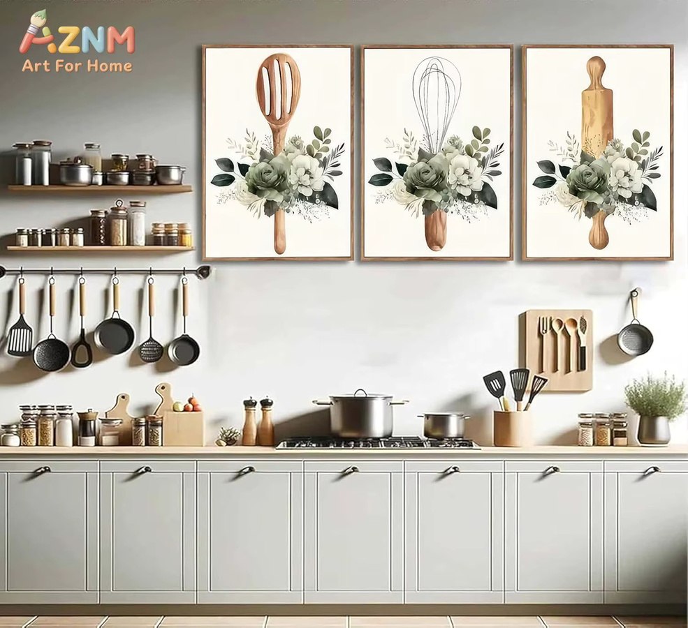 AZNM Wandbild Kayou Botanischer Druck mit Blumen auf Leinwand in Salbeigrün im Landhausstil - Bild 2