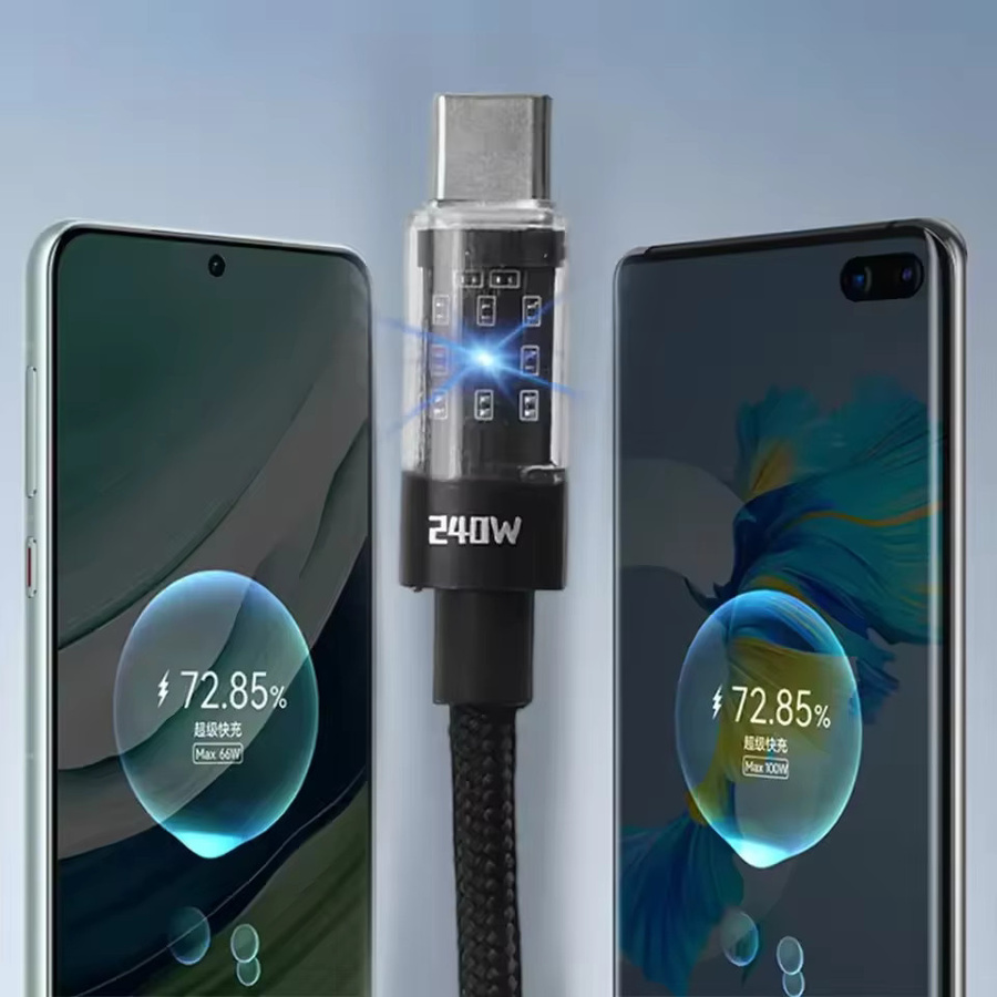 DIXSG USB-C PD Schnelllade- und Datenkabel aus Nylon mit LED-Anzeige, 240W, Schwarz, Länge: 1,5 m - Bild 6