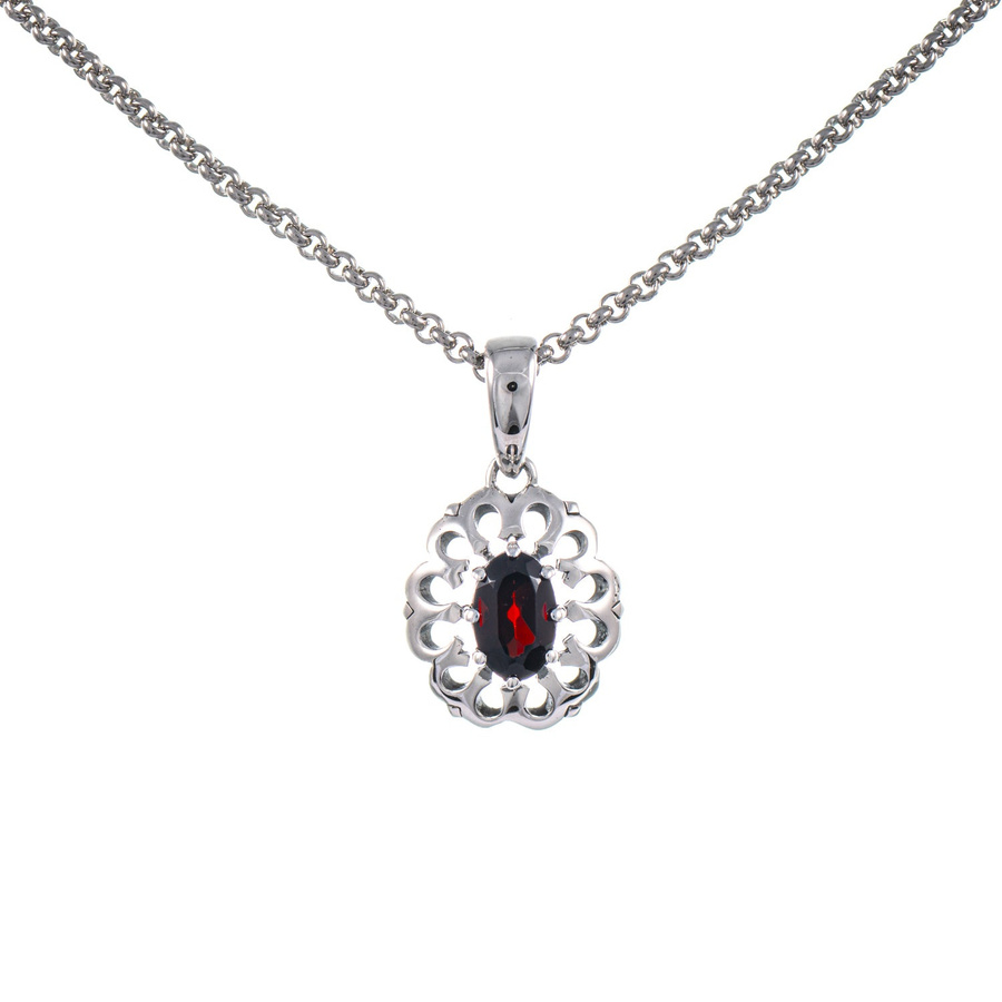 Anhänger mit Kette, 925 Silber geschwärzt, Granat, Unisex - Bild 1