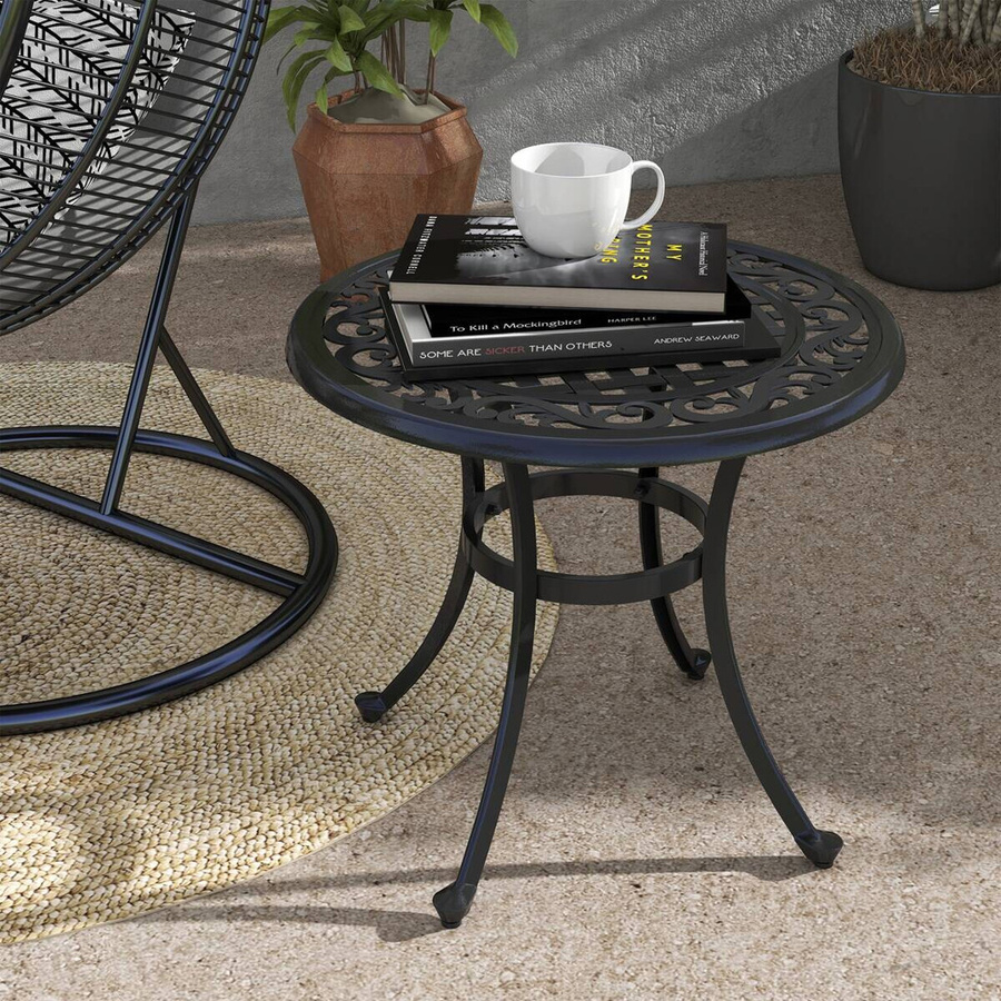 Outsunny Gartentisch aus Aluminiumguss in Schwarz, höhenverstellbarer Rundtisch im Vintage-Stil für Terrasse und Außenbereich, B/T/H: 60 x 60 x 53 cm - Bild 2