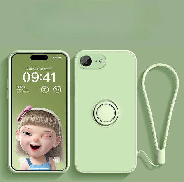 BestBuy 3C Magnetische Flüssigsilikon-Handyhülle mit Ringständer und Lanyard für iPhone 16E und iPhone SE 4 2025, Cyanblau - Bild 1