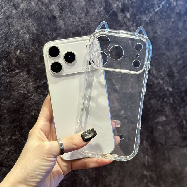 NYFundas Handyhülle mit süßen Katzenohren für iPhone 15, 14, 13, 12, 11, X, XS, XR, SE, Air 16 Plus, 17 Pro Max, transparent - Bild 1
