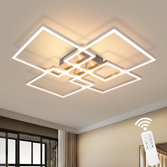 Cliheet 4-flammige LED-Deckenleuchte in Silber, 48 W, 5500 lm, dimmbar mit Fernbedienung, moderne quadratische Unterputzleuchte für Wohnzimmer und Küche - Bild 1