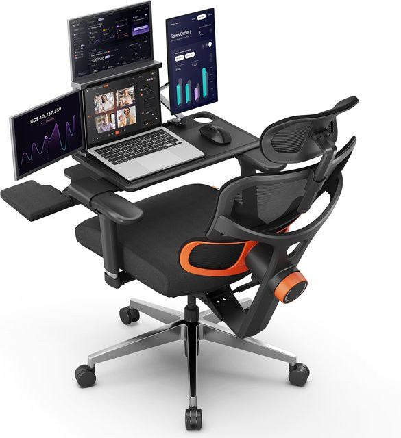 NEWTRAL Ergonomischer Bürostuhl NT002 Schwarz mit Schreibtischplatte, verstellbarer Lendenwirbelstütze, Fußstütze und Kopfstütze - Bild 1