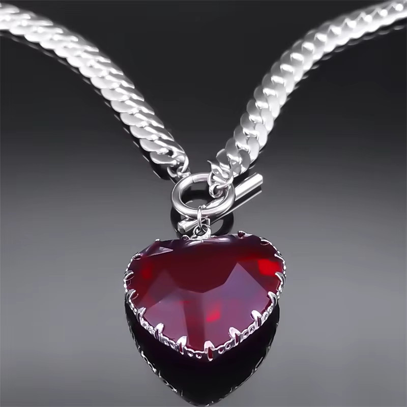 Lovely FAJA Halskette Edelstahl, Silber, Rotes Herz Anhänger, Damen - Bild 3