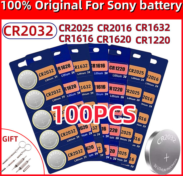 Sony Lithium-Batterie Set 100 Stück Knopfzellen CR2032 CR2025 CR2016 CR1632 CR1616 CR1620 CR1220 3V Silber - Bild 1