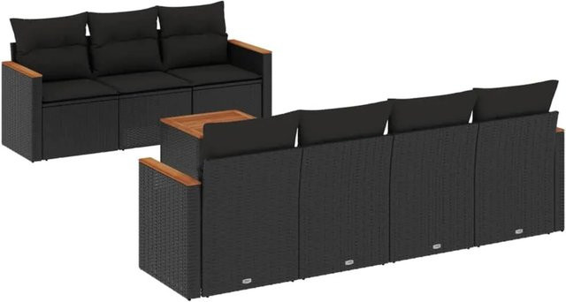 vidaXL 8-tlg Garten-Sofagarnitur aus Poly-Rattan und Akazienholz in Schwarz mit Kissen - Bild 1