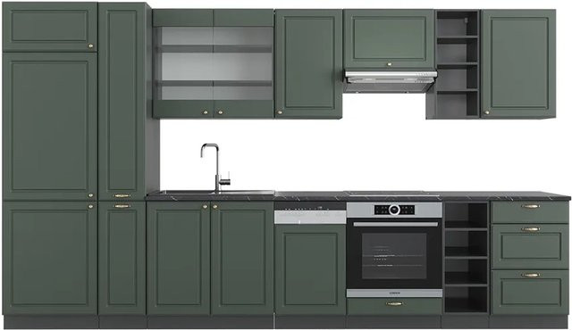 Vicco Fame-Line Küchenzeile im Landhausstil in Grün, Gold und Anthrazit, Breite: 355 cm - Bild 1