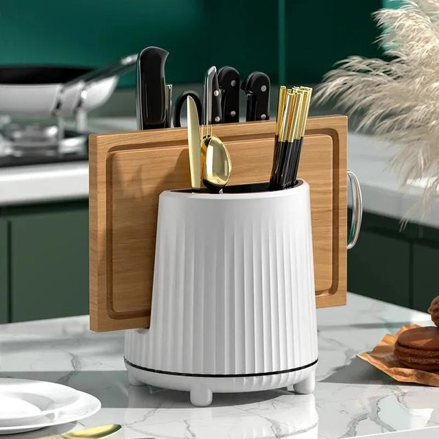 Yiran Furniture Rotierender Küchen-Utensilienhalter in Brown zur Aufbewahrung von Besteck, Messern und Stäbchen - Bild 1
