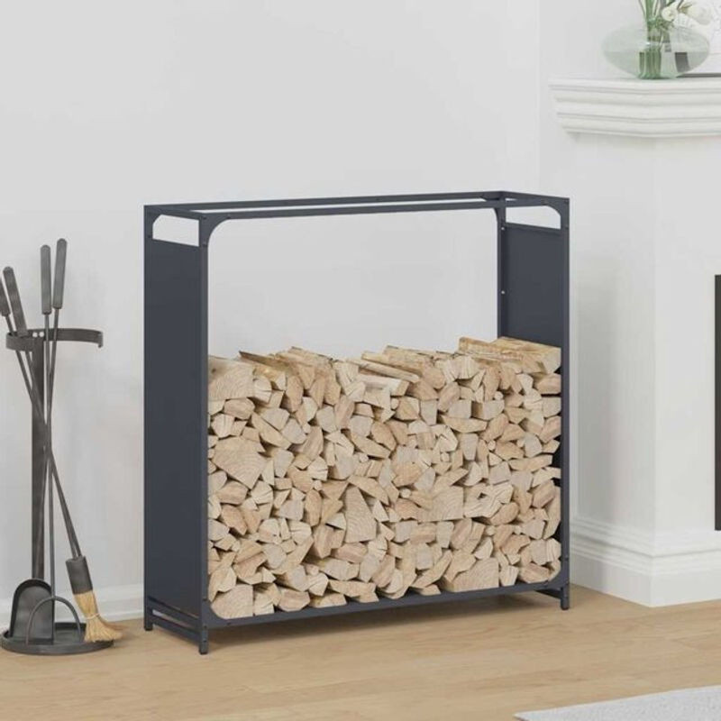 Freistehendes Brennholzregal aus Stahl in Anthrazit von Vidaxl im Industrial Design, B/T/H: 90 x 28 x 90 cm - Bild 1