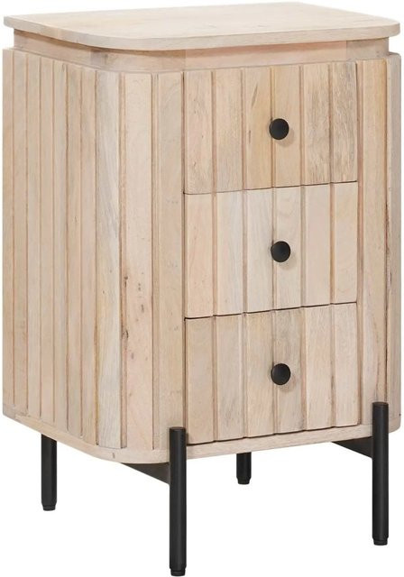 vidaXL Handgefertigter Nachttisch aus Mangoholz in Weiß mit Linienmuster, B/T/H: 40 x 30 x 60 cm - Bild 1