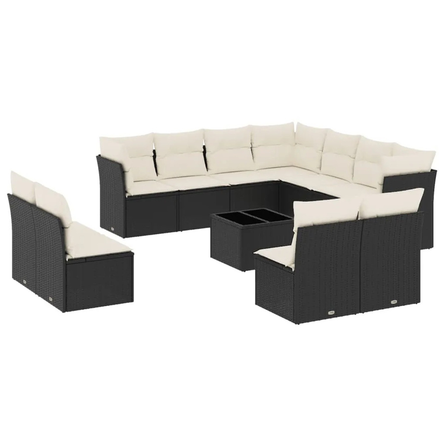 vidaXL 12-teilige Garten-Sofagarnitur aus Polyrattan in Schwarz mit Kissen und Stauraum - Bild 2