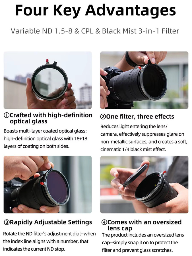 Kase 3-in-1 Variable ND3-256, CPL und 1/4 Black Mist Filter Set in Schwarz - Bild 2