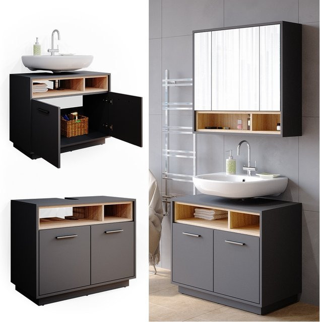 Vicco Waschbeckenunterschrank Beatrice Badezimmer Anthrazit B: 80 cm, T: 64 cm, H: 40 cm - Bild 3