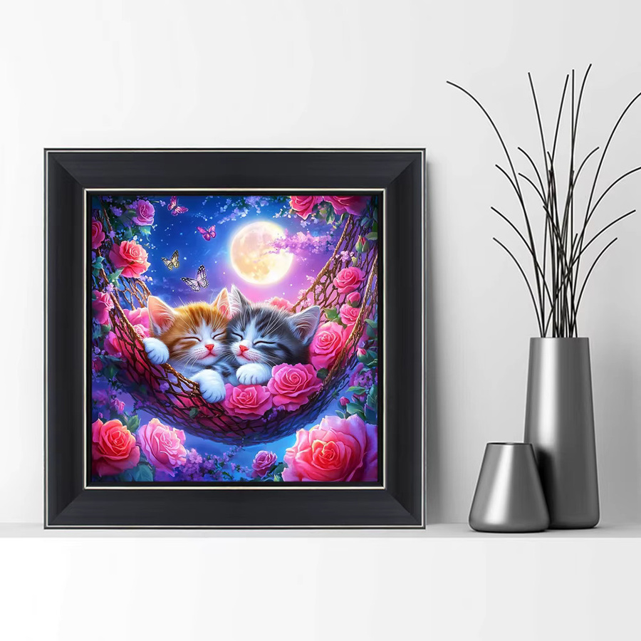 EverShine 5D-Diamantgemälde Katze und Blumen DIY Mosaik Set mit runden Steinen in Multicolour, Breite: 20 cm, Höhe: 20 cm - Bild 3