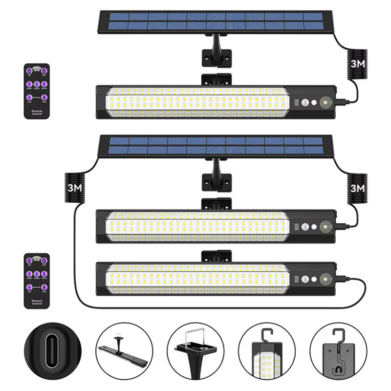 SerRickDon Solar-LED-Außenwandleuchte mit 158 LEDs und Bewegungssensor, Schwarz, Modernes Design für Garten und Außenbereich - Bild 2