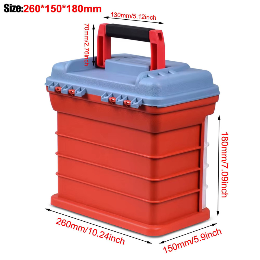 NEWACALOX 4-lagiger Werkzeugkasten mit Schnalle in Rot, tragbare Aufbewahrungsbox für Hardware und Zubehör, B/T/H: 26,0 x 18,0 x 15,0 cm - Bild 2