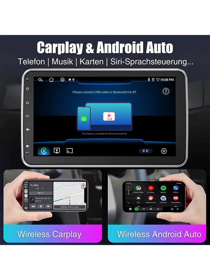 ESSGOO 10,1 Zoll Drehbares Autoradio mit 6GB RAM und 128GB Speicher, QLED Octa-Core Android Radio mit 4G LTE, CarPlay, Android Auto, GPS und Bluetooth in Schwarz - Bild 6