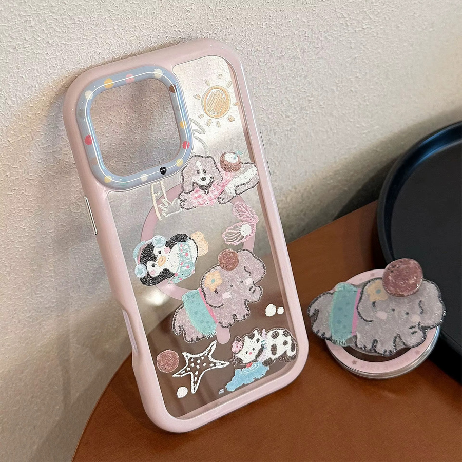 MUQGEW Magnetische iPhone Schutzhülle mit Koreanischem Cartoon Elefant Design, Stoßfeste Klare Acryl Handycase für iPhone 17 16 15 14 13 12 11 Pro Max, Transparent oder Pink - Bild 3