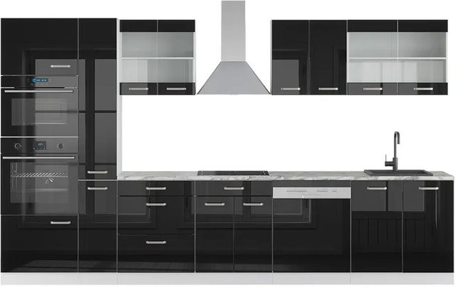Vicco Küchenzeile R-Line Solid modern in Weiß und Schwarz mit Marmor-Arbeitsplatte, Breite: 350 cm - Bild 2