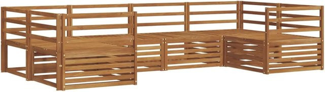 vidaXL Sofagarnitur aus Akazie Massivholz in Natur Braun, 6-teiliges U-Form Sofa mit modernem Latten-Design - Bild 1
