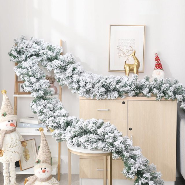 TOMTOP JMS Weihnachtsdekoration aus Rattan und PVC, 2,7 m langes fallendes Zedernrattan in Weiß für Weihnachtsbaum, Kamin oder Garten - Bild 1