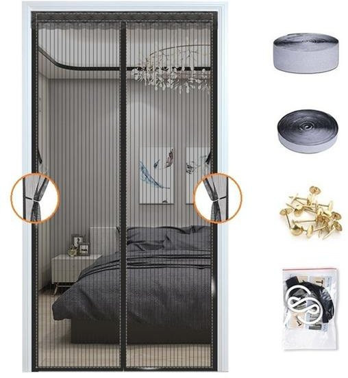 Sufdarj Home Textiles Magnetischer Türvorhang als Mückenschutz in Schwarz, Breite: 200 cm, Höhe: 260 cm - Bild 1
